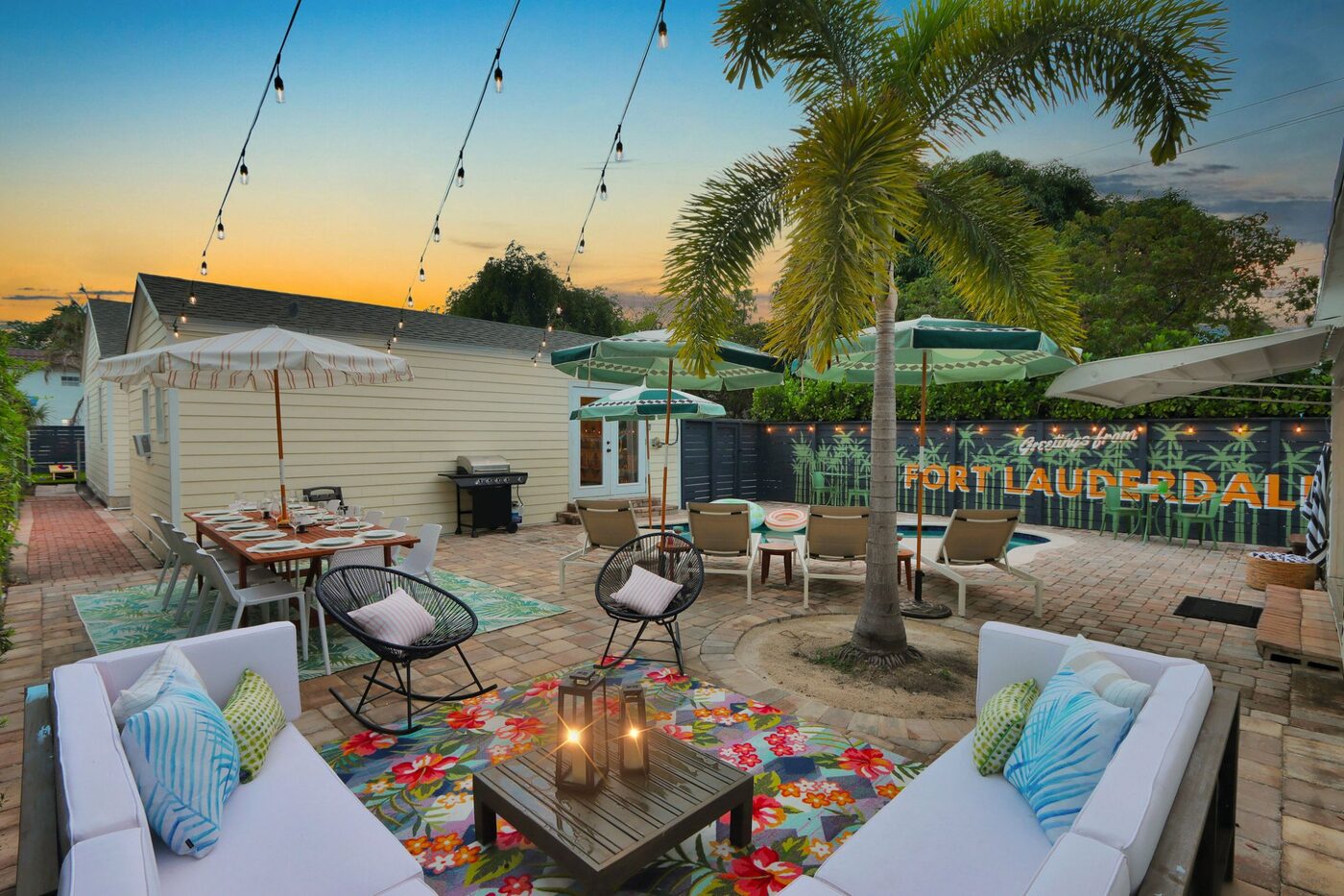 Sunset patio with Fort Lauderdale mural